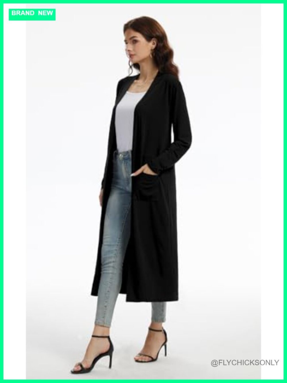 Lightweight Long Sleeve Open Front Cardigan Duster with Pockets - Picture 2 of 3